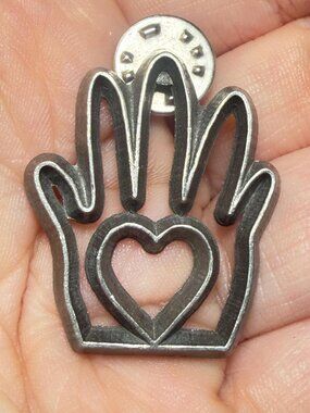 Ann Clarke Heart Hand Pewter Pin 1995 Mendon VT Vintage